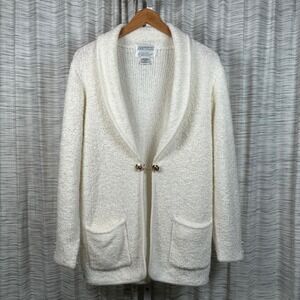 Sideffects Cream Boucle Shawl Collar Cardigan Sweater Gold Button Accent Women 8